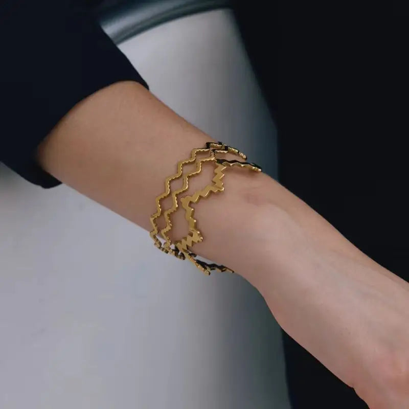 KIKA Irregular Wave Shape Cuff Bracelet For Women Minimalist 18K Gold PVD Plated Stainless Steel Open Bangle Fashion Jewelry
