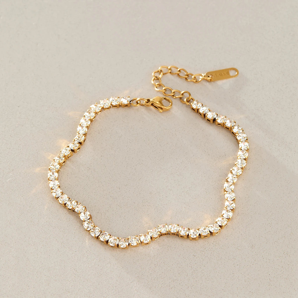 KIKA Classic Crystal Tennis Chain Wave Shape Bracelet For Women 18K Gold PVD Plated Stainless Steel Bracelet Fashion Jewelry