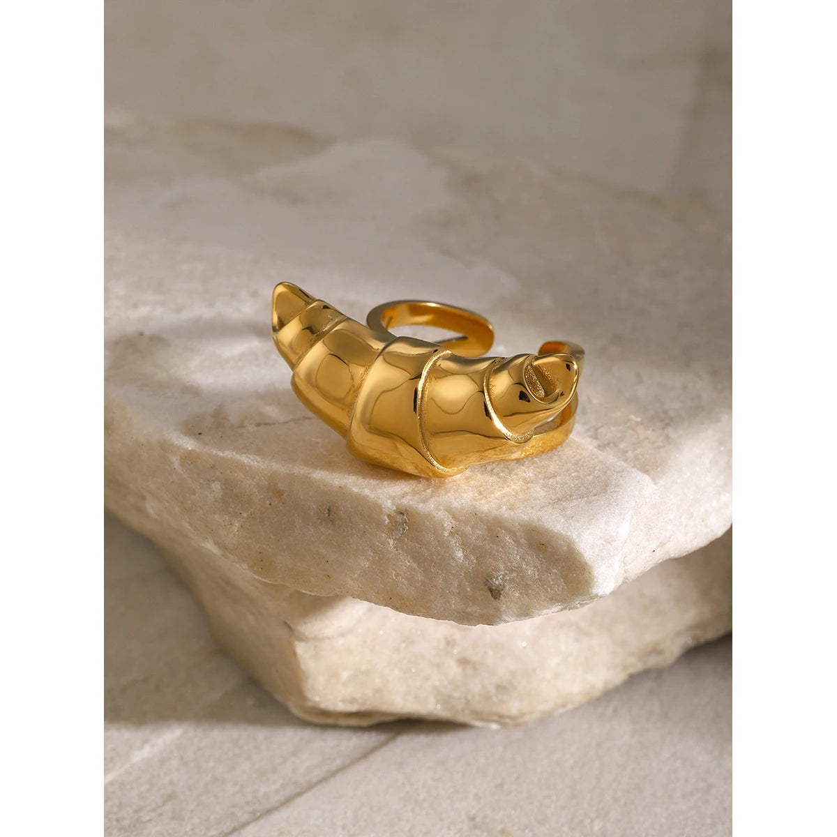 Kika Fashion Stainless Steel Croissants Open Big Ring Charm Metal Gold Color Waterproof