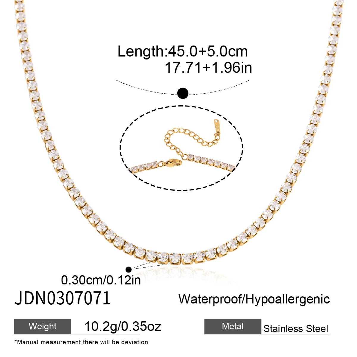 KIKA  Delicate 3MM Zircon Tennis Chain Necklace  Minimalist 18K Gold Plated Stainless Steel 316L