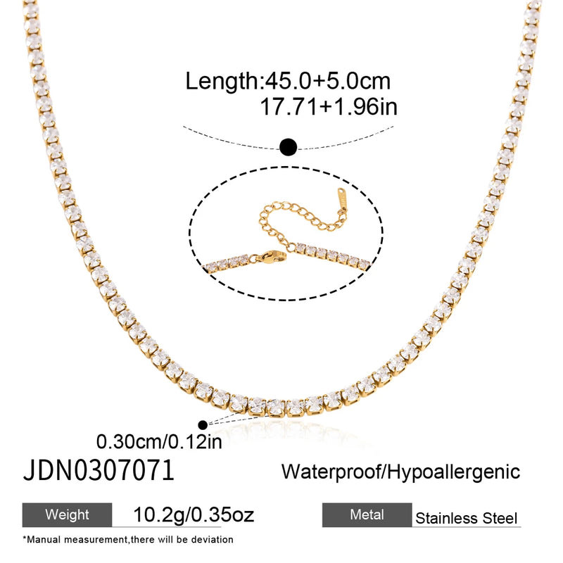 KIKA  Delicate 3MM Zircon Tennis Chain Necklace  Minimalist 18K Gold Plated Stainless Steel 316L