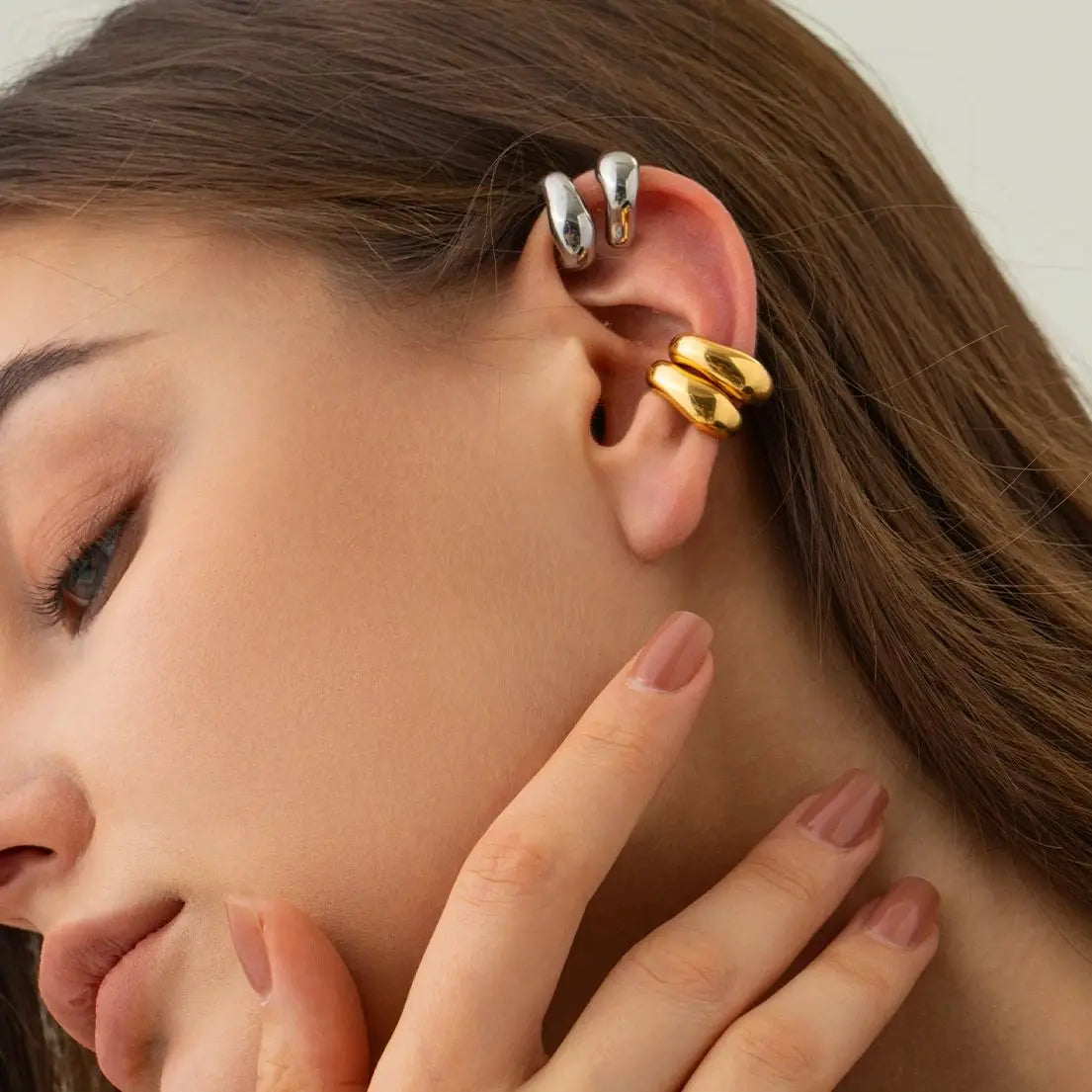 KIKA Stainless Steel 316L Punk Hip Hop Ear Clip Round Geometric Hoop Earrings Retro Gold Party Personalized