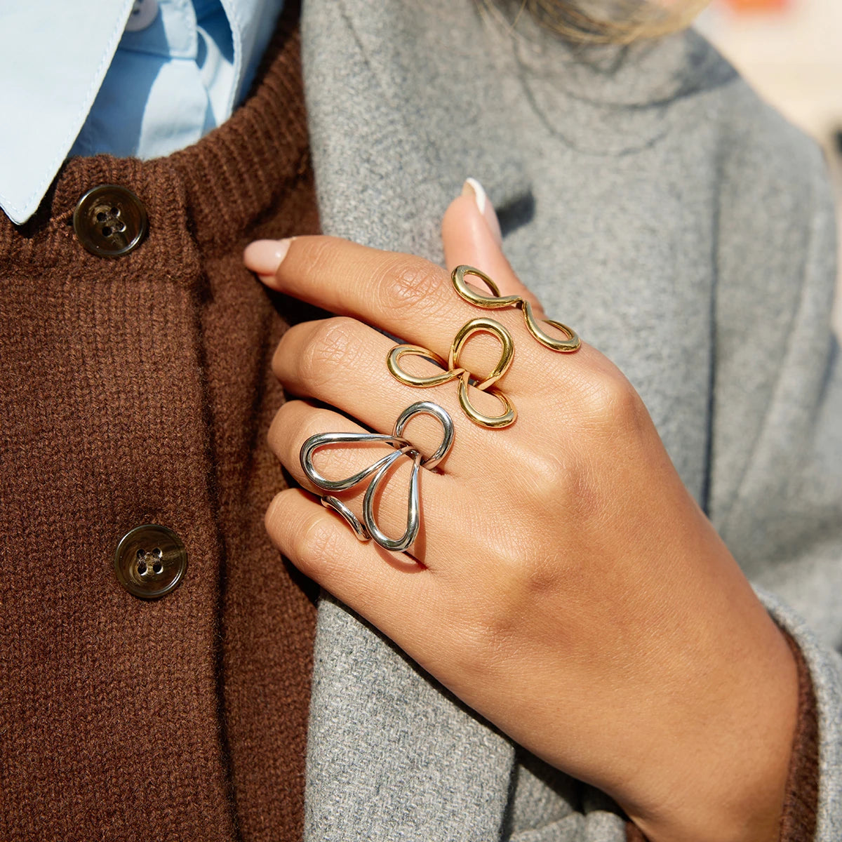 Kika Irregular Line Design With Adjustable Opening Ring