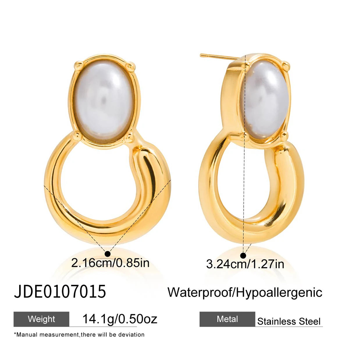 KIKA Vintage Elegant 18K Gold Color PVD Plated Stainless Steel 316L Resin Pearl Zircon Maple Leaf Earrings