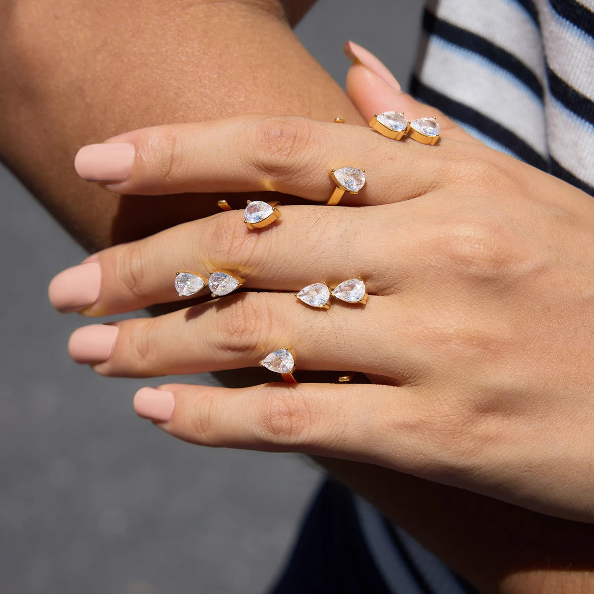 Kika Classic Water Drop Zircon Open Rings Minimalist 18K Gold PVD Plated Stainless Steel 316L