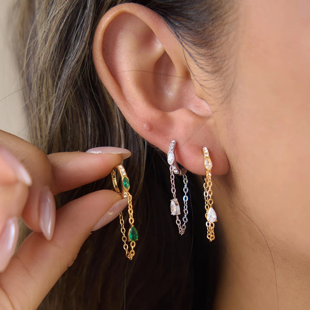 Kika Delicate White Horse Eye Zircon Tassel Earrings
