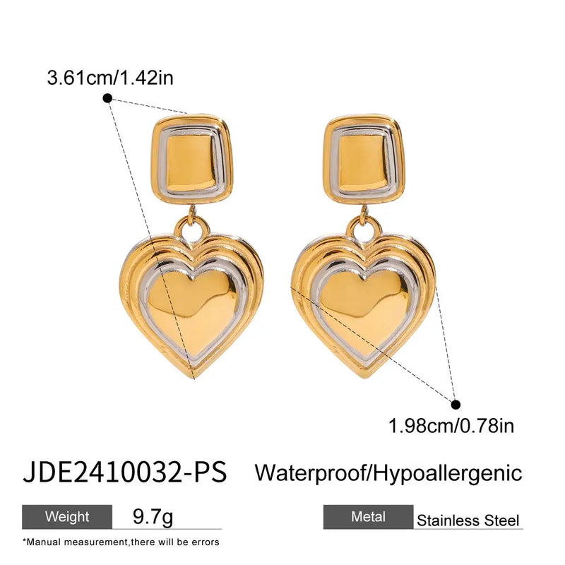 Kika Fashion Two Tone Heard Drop Earrings