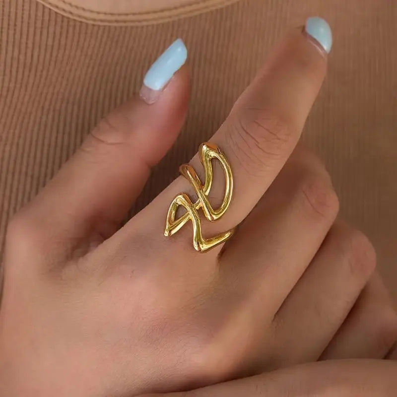 KIKA Women's Twisted Knot Open Adjustable Ring PVD Plated Stainless Steel 316L Hypoallergenic