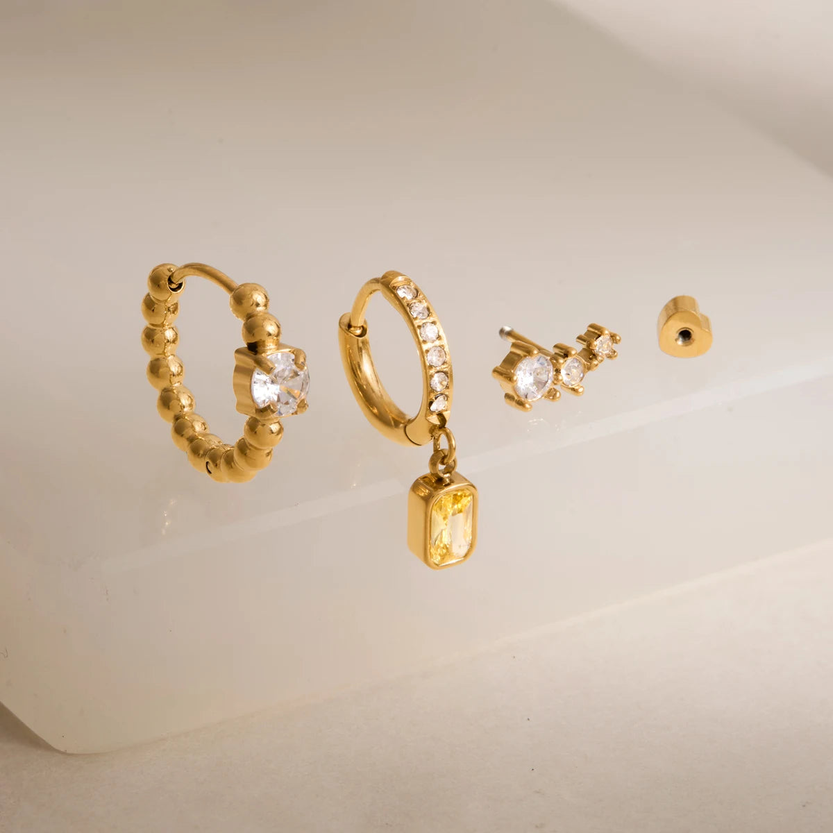 KIKA3 Pcs/Set Geometric Zircon Earrings PVD Gold Plated Stainless Steel316L