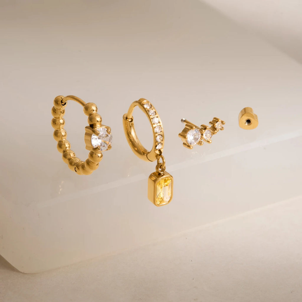 KIKA3 Pcs/Set Geometric Zircon Earrings PVD Gold Plated Stainless Steel316L