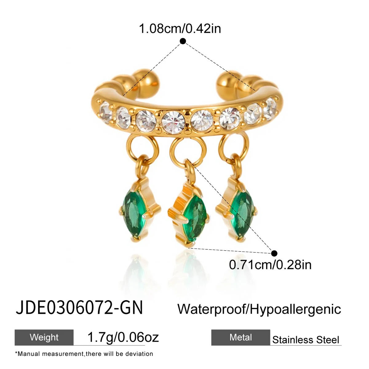 Kika Vintage Geometry Green Zircon Stacked Earrings