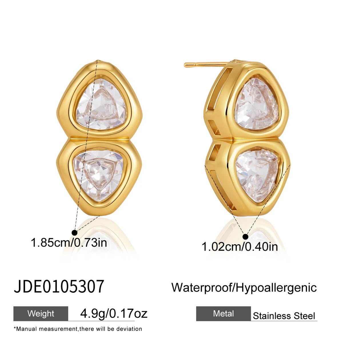 KIKA Luxury Geometric Zircon Stud Earrings PVD Plated Stainless Steel316L
