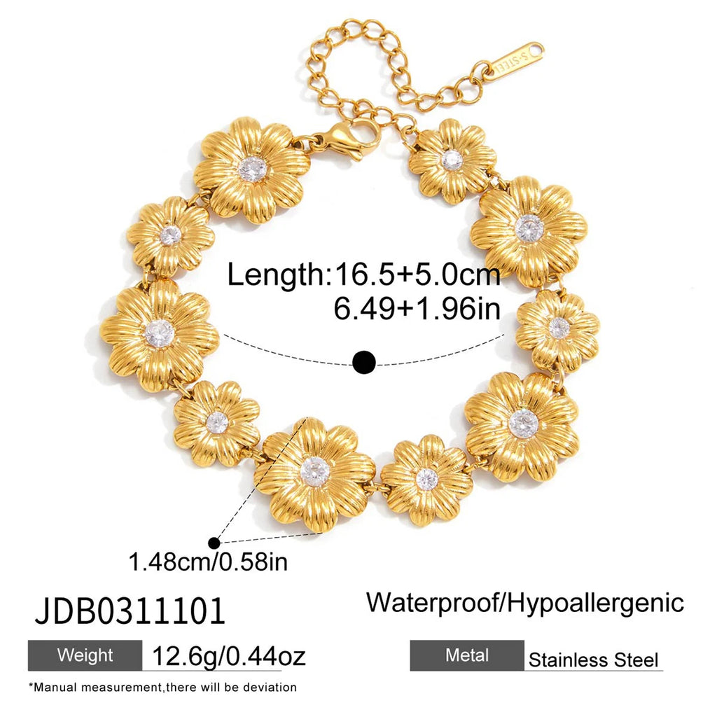 Daisy Flower Necklace Bracelet Earrings With White Zircon Accents