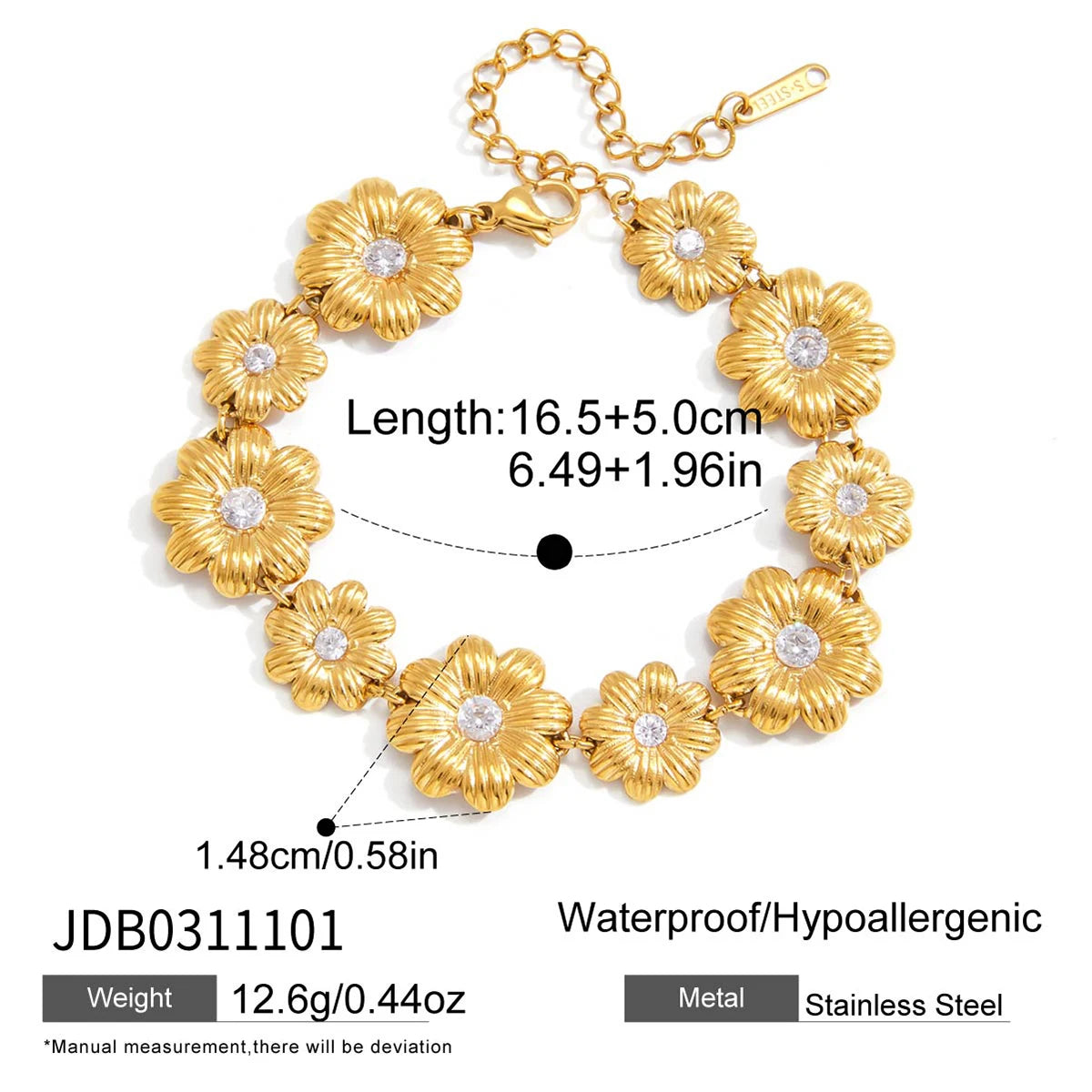 Daisy Flower Necklace Bracelet Earrings With White Zircon Accents