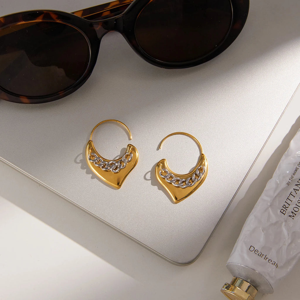 Minimalist Color-block Chain Heart Earrings
