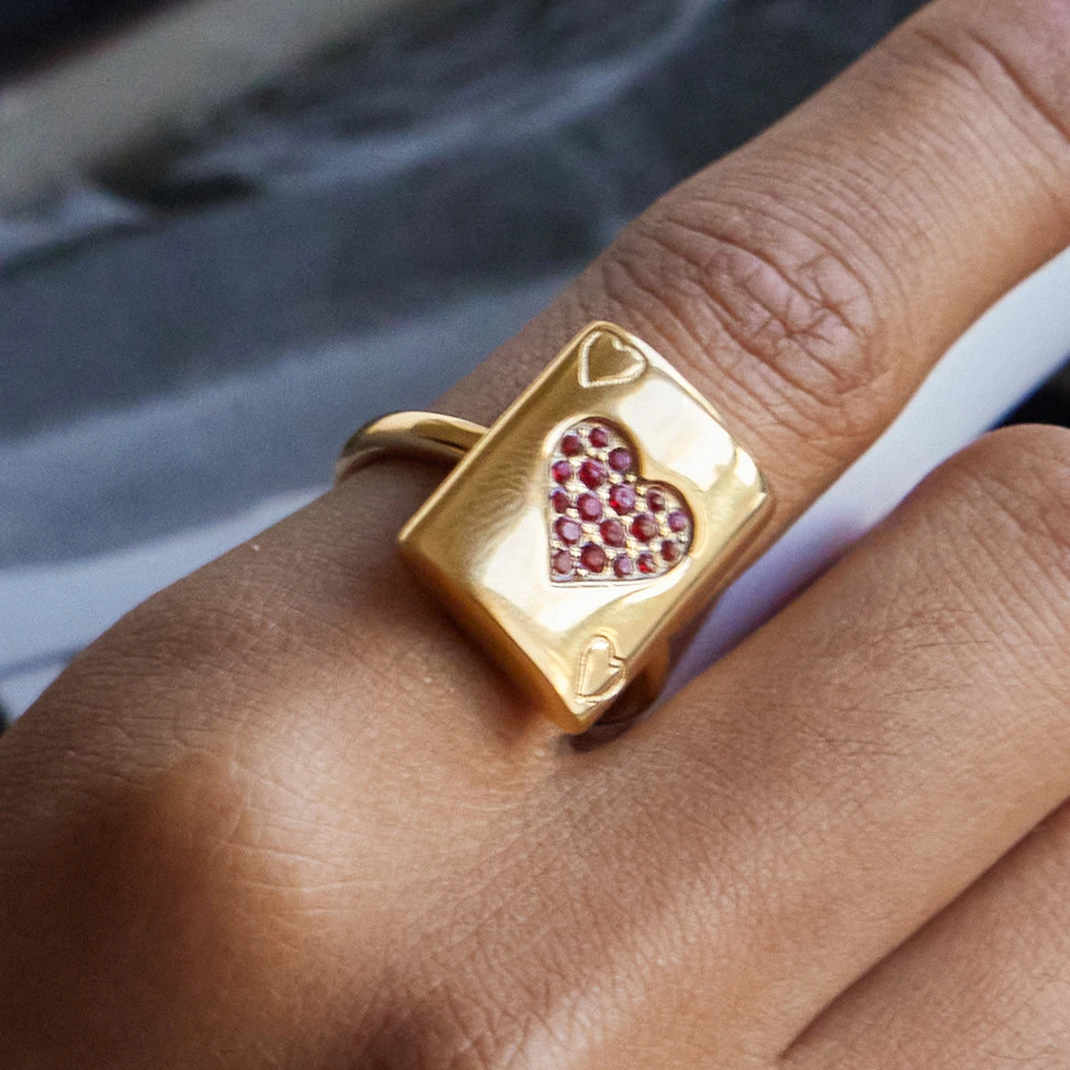 Heart Shaped Red Zircon Poker Ring