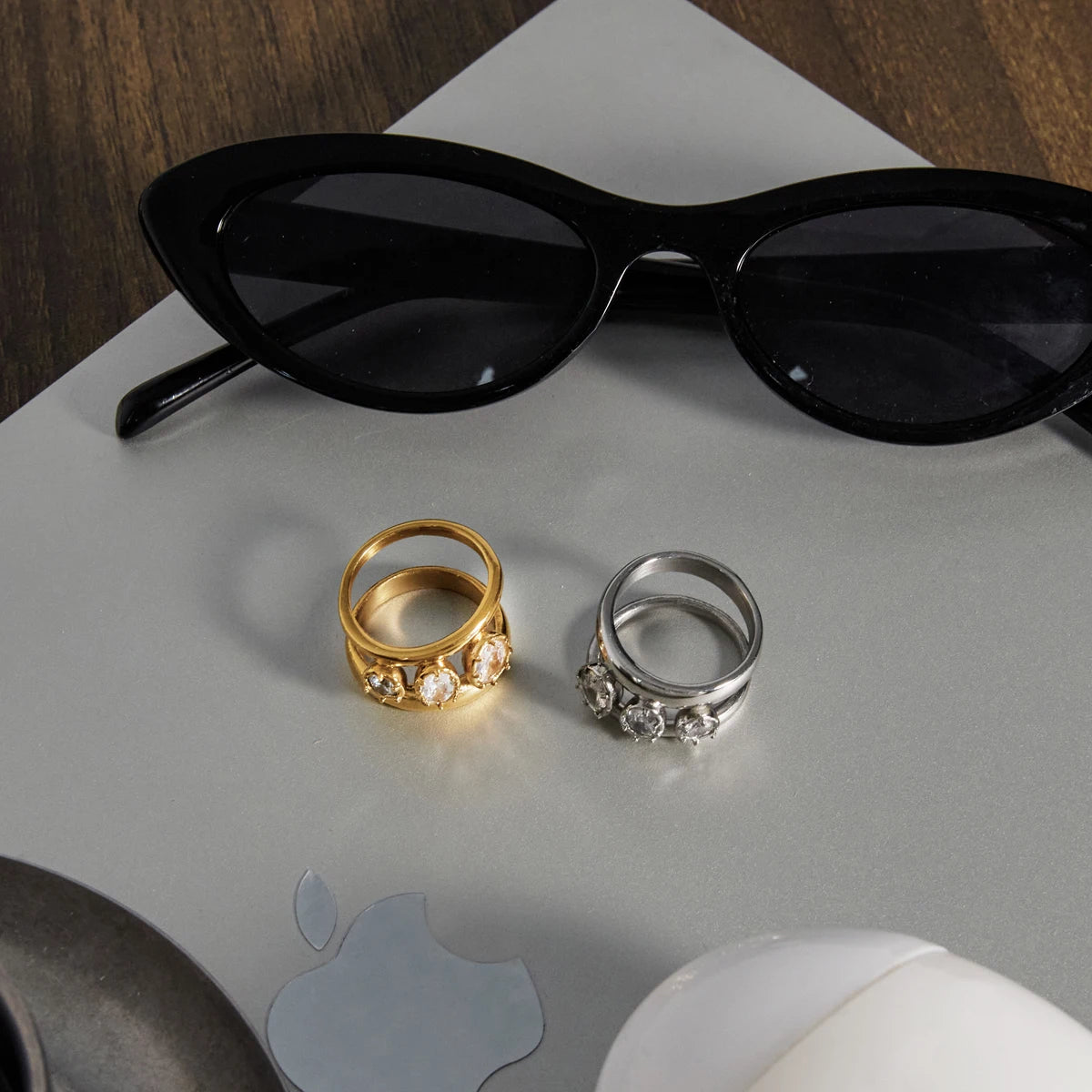 KIKA Delicate Double-Layer Hollow Ring PVD Gold Plated Stainless Steel Rings 316L