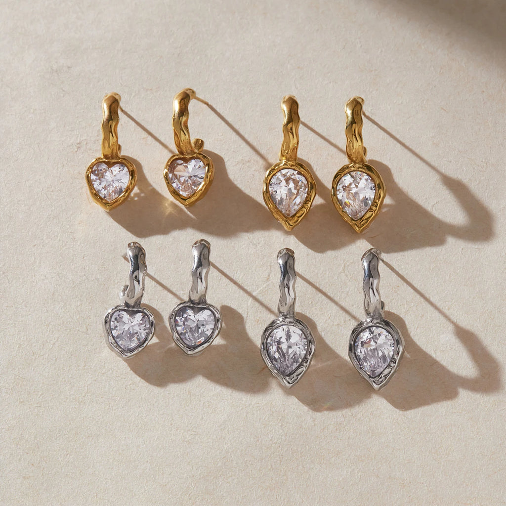 Kika Classic Geometric Zircon Stud Earrings Minimalist 18K Gold Plated Stainless Steel 316L