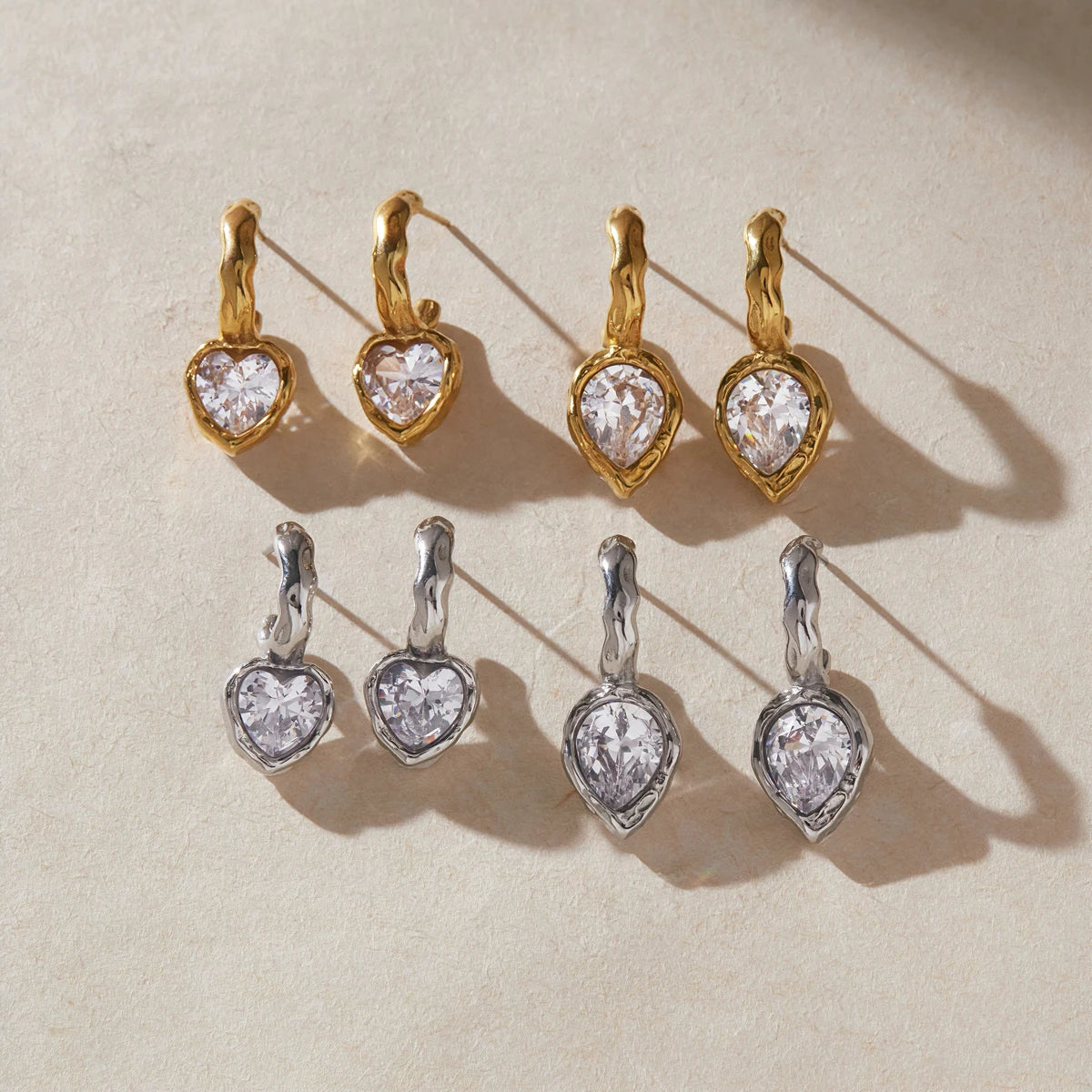 Kika Classic Geometric Zircon Stud Earrings Minimalist 18K Gold Plated Stainless Steel 316L