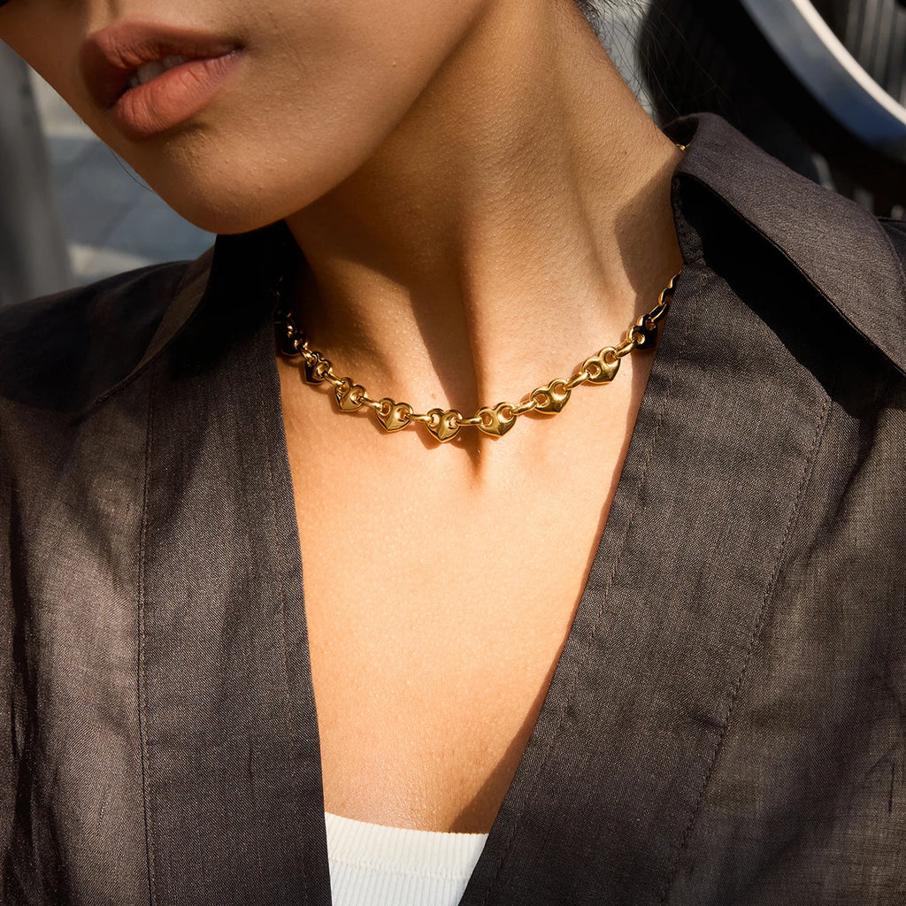 Classic 18K Gold Color Plated Stainless Steel Heart-Shaped Buckle Necklace