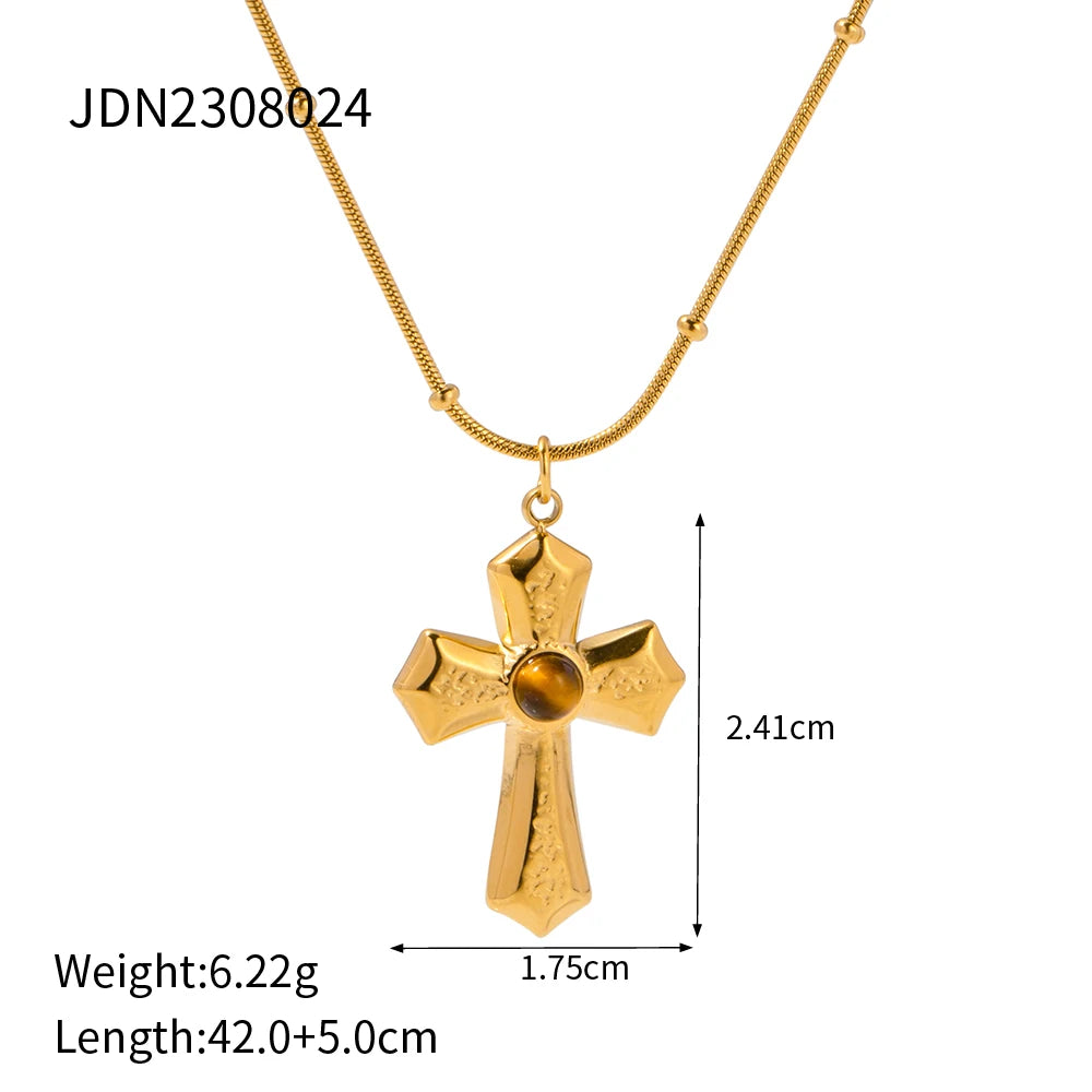 Kika Delicate Shiny Cubic Zirconia 316L Cross Pendant Necklace