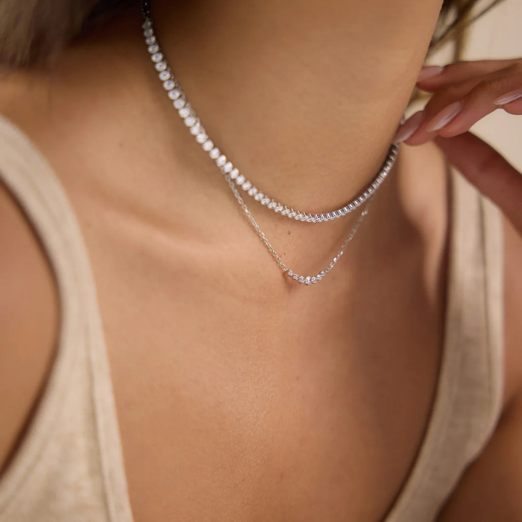 Kika Delicate Steel Color Paperclip Chain With White Zirconia Necklaces