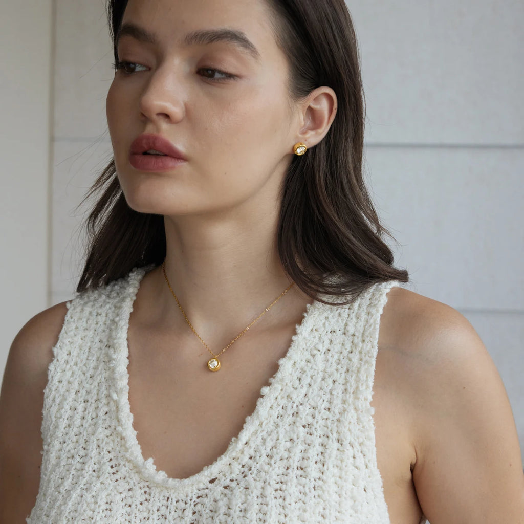 KIKA Delicate Geometric Zircon Necklace Earrings For Women Minimalist 18K Gold PVD Plated Stainless Steel 316L