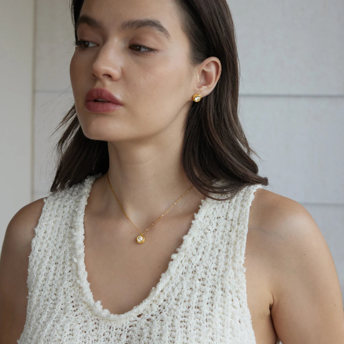 KIKA Delicate Geometric Zircon Necklace Earrings For Women Minimalist 18K Gold PVD Plated Stainless Steel 316L