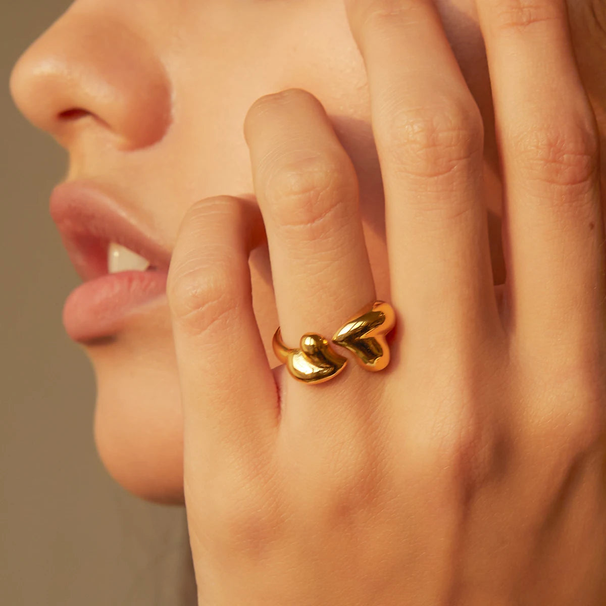 Kika Stainless Steel 18k Gold Color asymmetric heart shaped open ring
