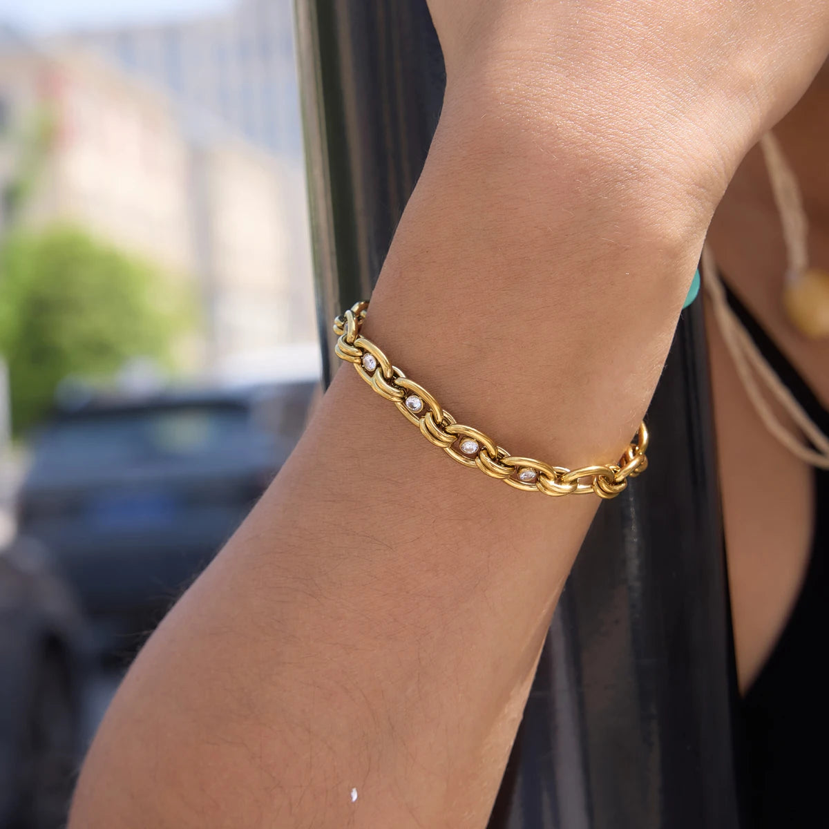 KIka Delicate Zircon Chunky Chain Necklace Bracelet