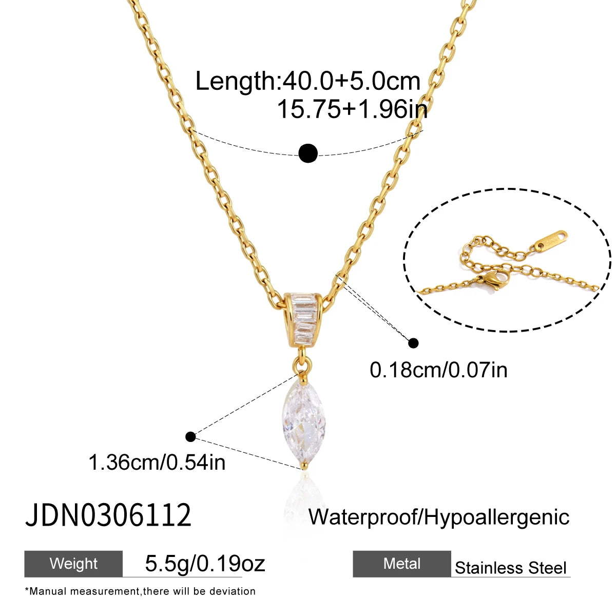 Kika Elegant Zircon Pendant Necklace Minimalist 18K Gold PVD Plated Stainless Steel 316L