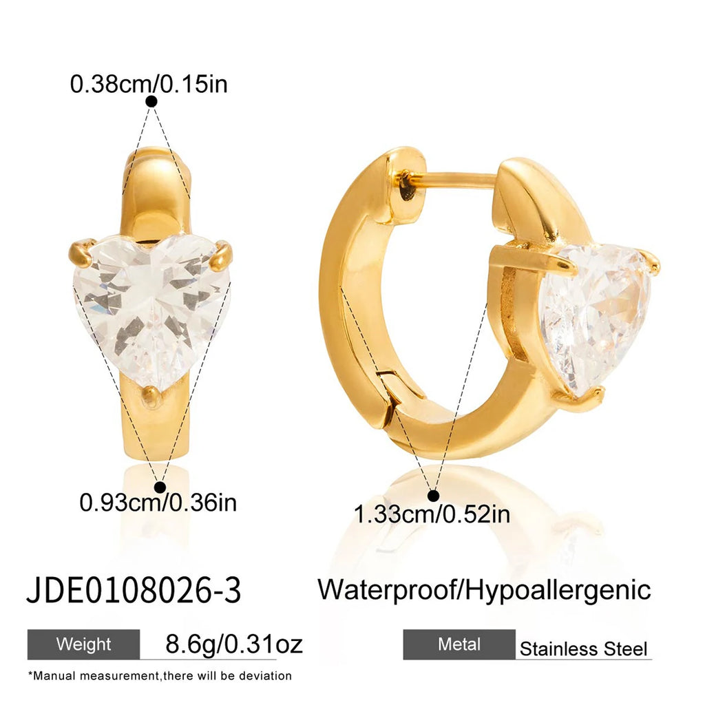 KIKA Classic Gold Color White Zircon U-shaped Earring Women 18K PVD Plated Stainless Steel 316L Earrings