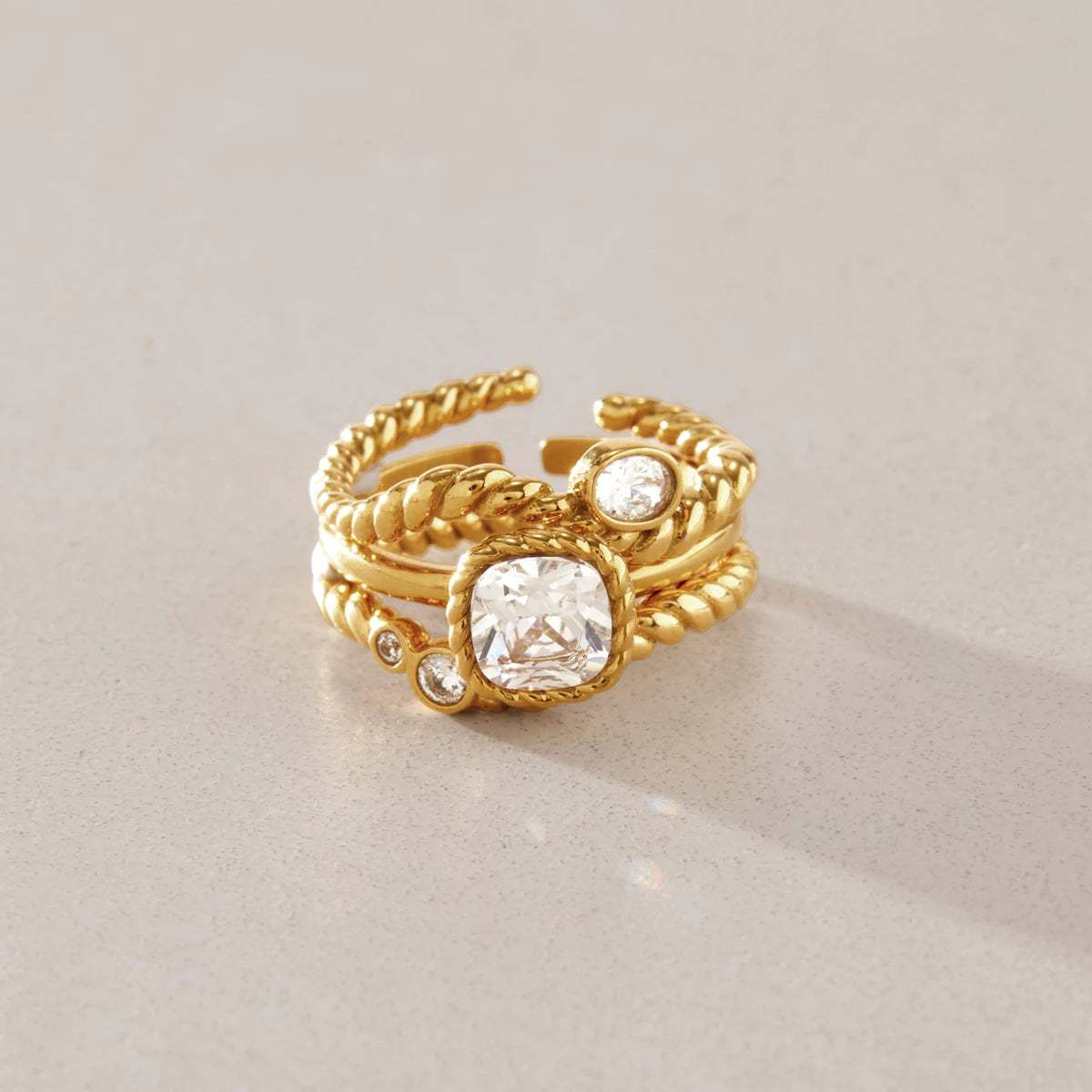KIKA Delicate Stackable Zircon Rings For Women Minimalist 18K Gold PVD Plated Stainless Steel 316L