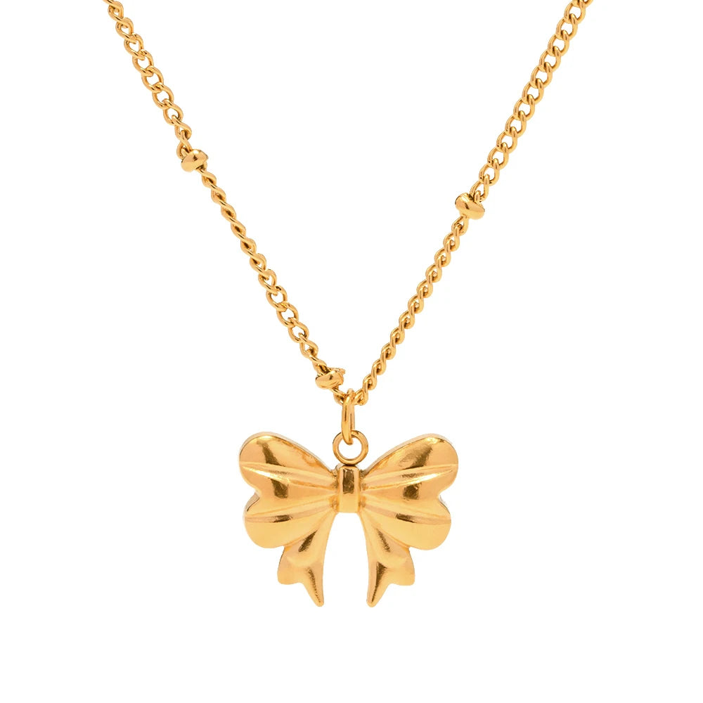 Charm Necklace Stainless Steel Bow