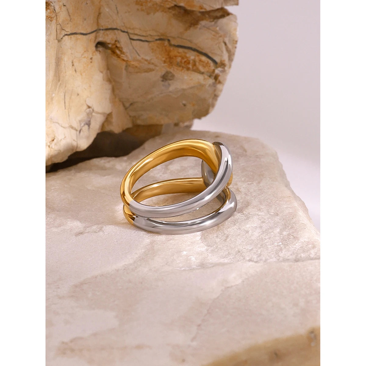Kika Minimalist Stainless Steel Twisted Geometric Abstract Fashion Ring