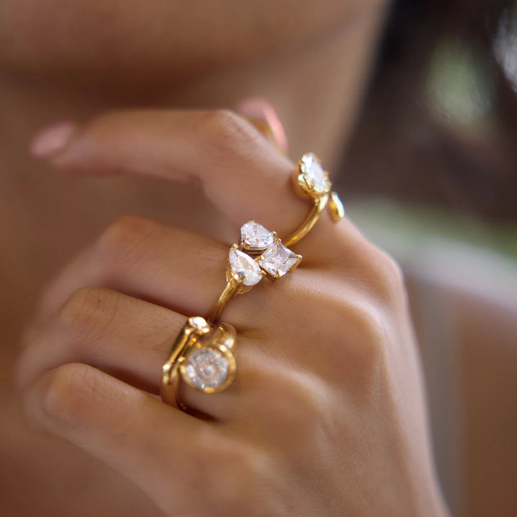 KIKA Water Drop Zircon Open Rings 18K Gold PVD Plated Stainless Steel 316L