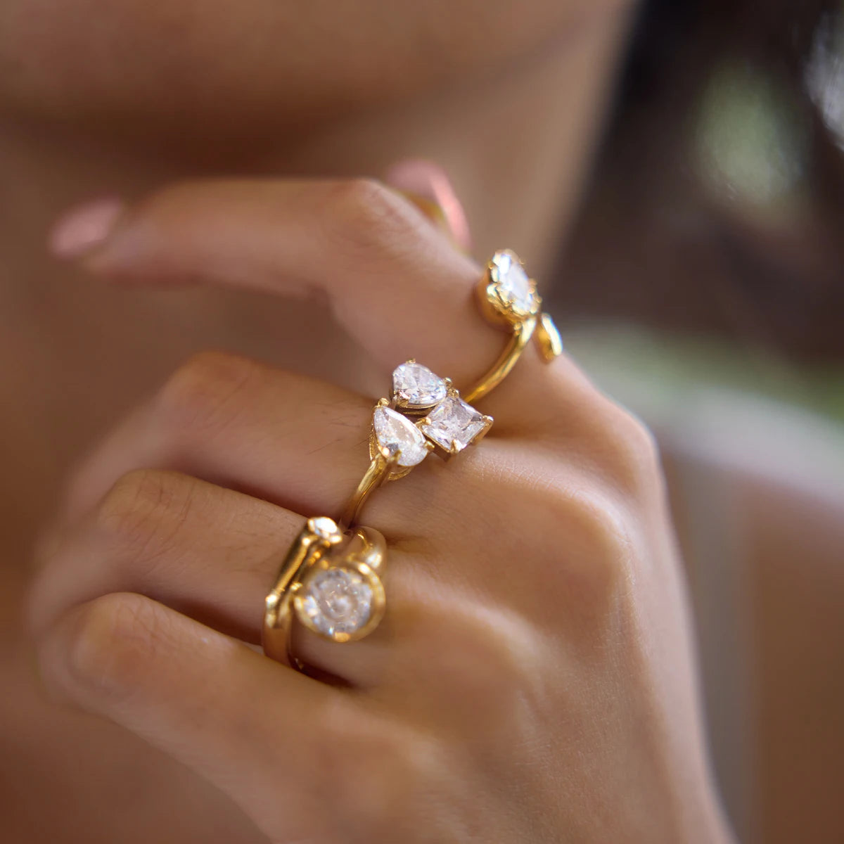 KIKA Water Drop Zircon Open Rings 18K Gold PVD Plated Stainless Steel 316L