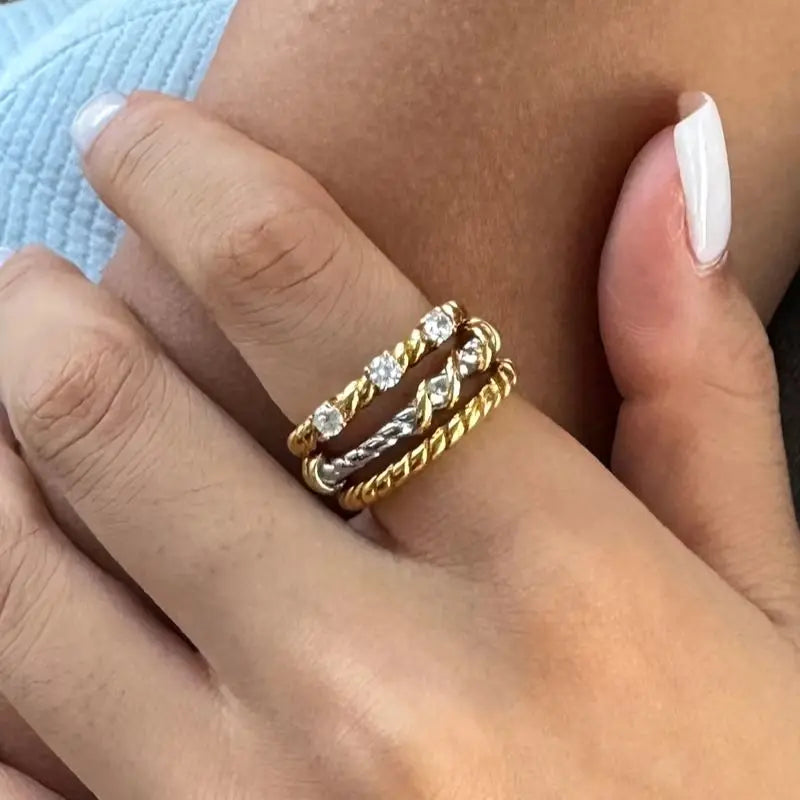 KIKA Classic Mixed Color Twisted Open Rings For Women Minimalist 18K Gold Plated Stainless Steel 316L