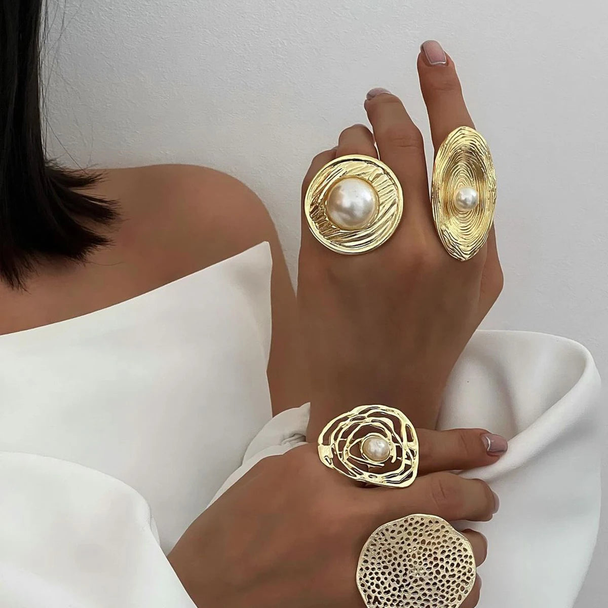 Kika Luxury Natural Shell Stainless Steel Geometric Open Ring Gold Color 18K PVD Plated High Quality France Finger Jewelry