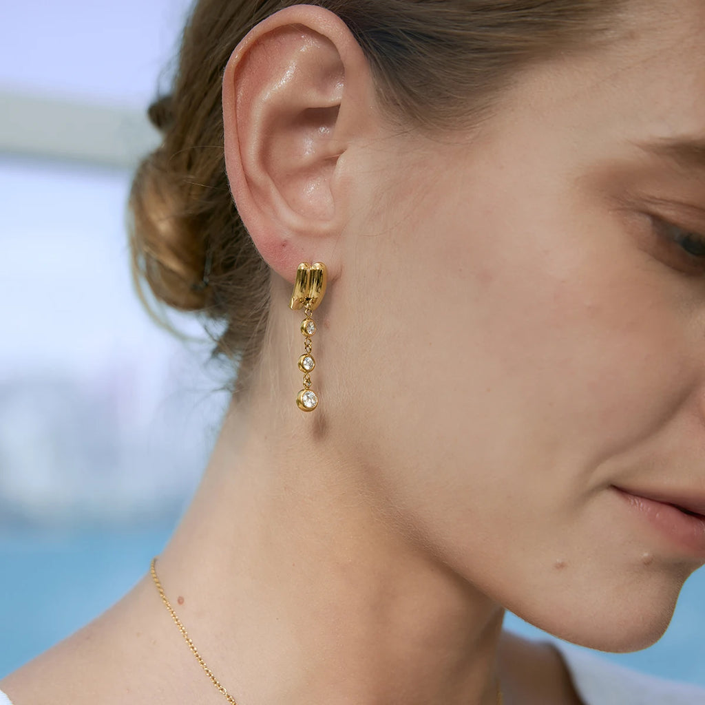 Kika Delicate Round White Zircon Double-Layer Tassel Dangle Earrings