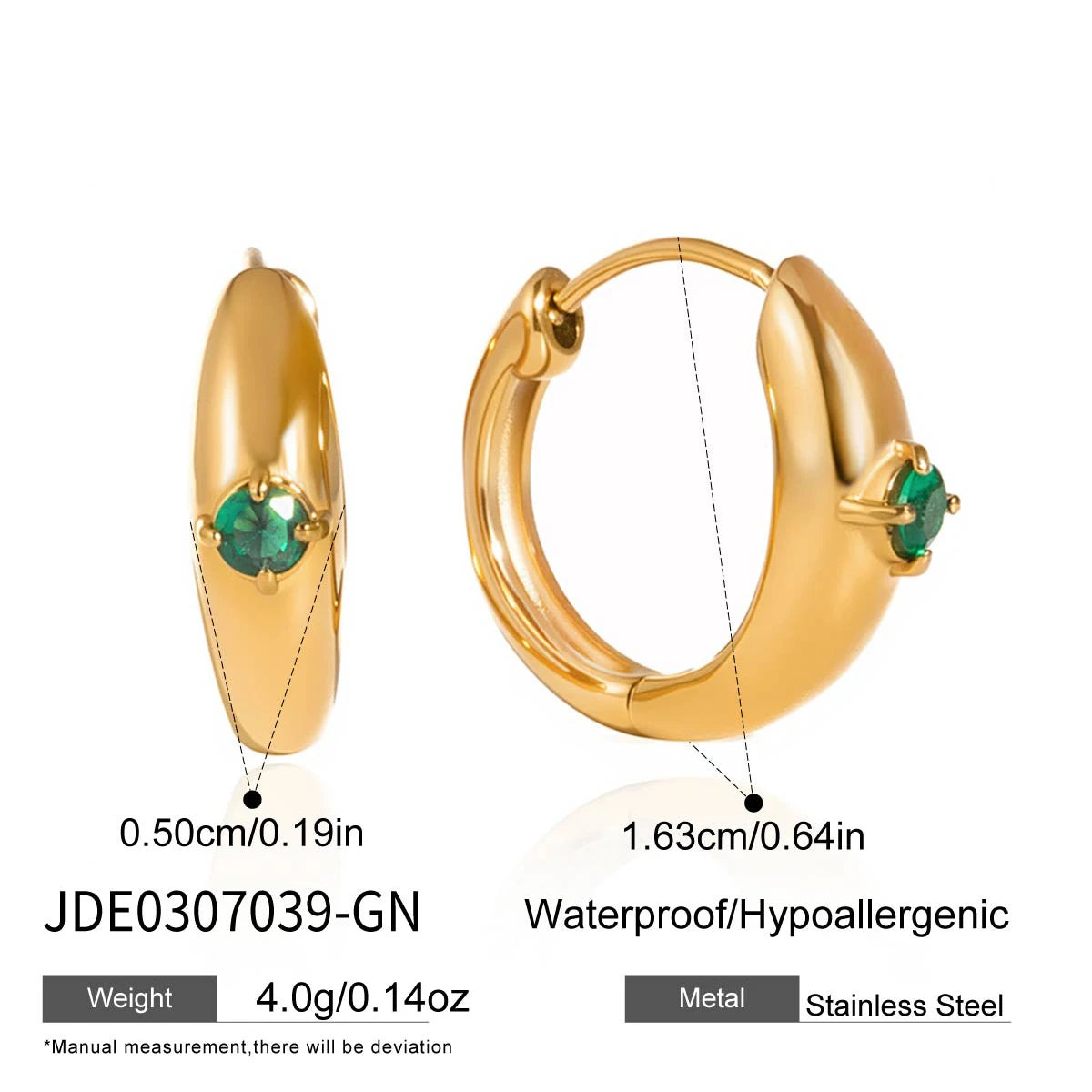 Kika Vintage Geometry Green Zircon Stacked Earrings