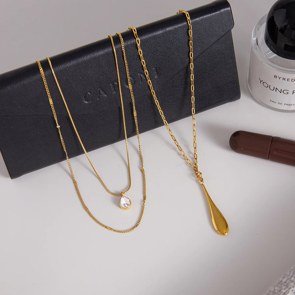 Kika Classic Water Droplet Shaped Pendant Double Layered Necklace