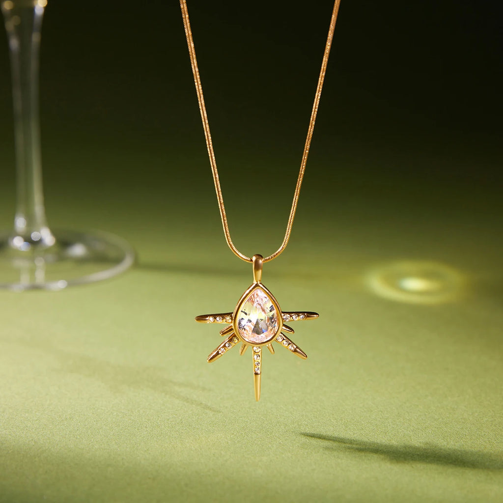 Kika White Drop-Shaped Zircon Star Pendant With Snake Bone Chain