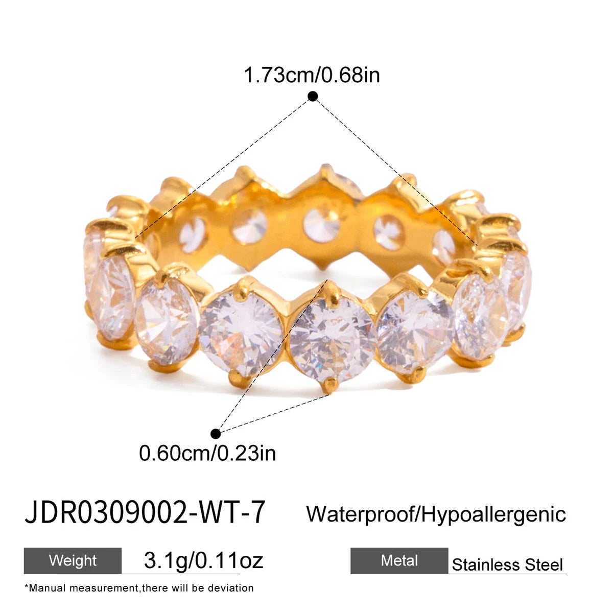 KIKA Rose Red Purple Round Zircon Ring 18K PVD Stainless Steel 136L