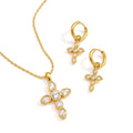 KIKA  Classic Zircon Cross Necklace Earrings  18K Gold PVD Plated Stainless Steel316L