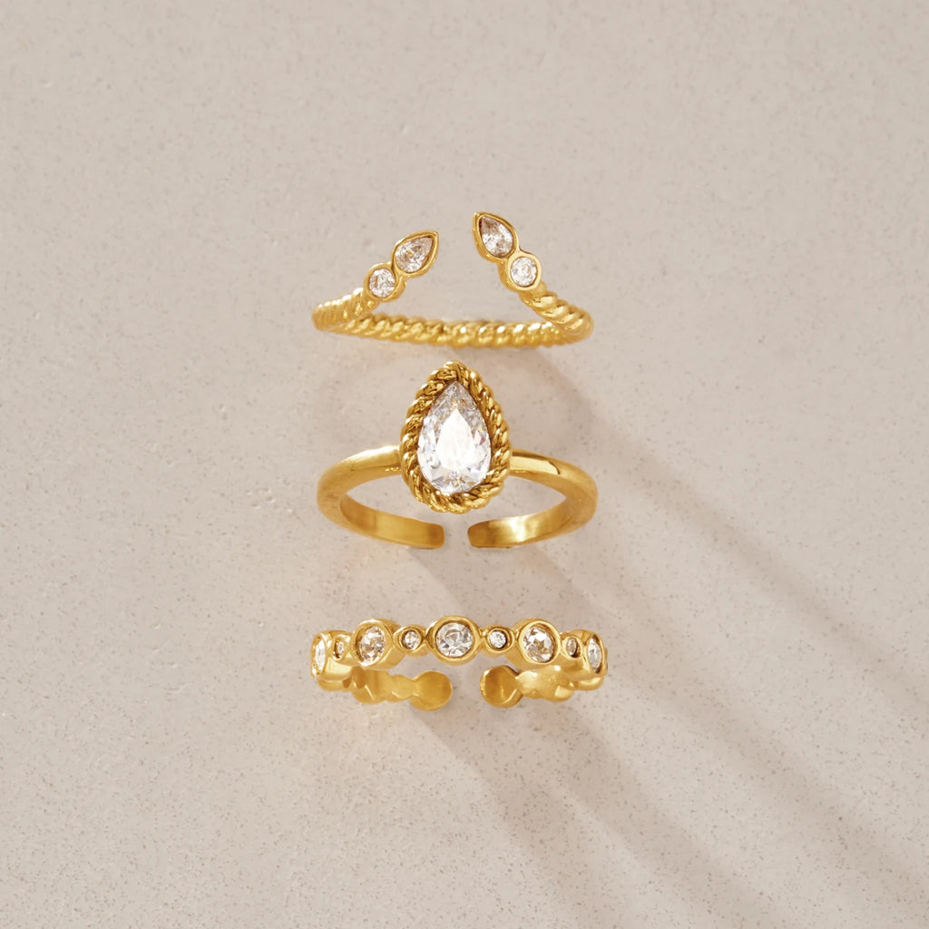 KIKA Delicate Geometric Zircon Stackable Rings For Women Minimalist 18K Gold Plated Stainless Steel 316L