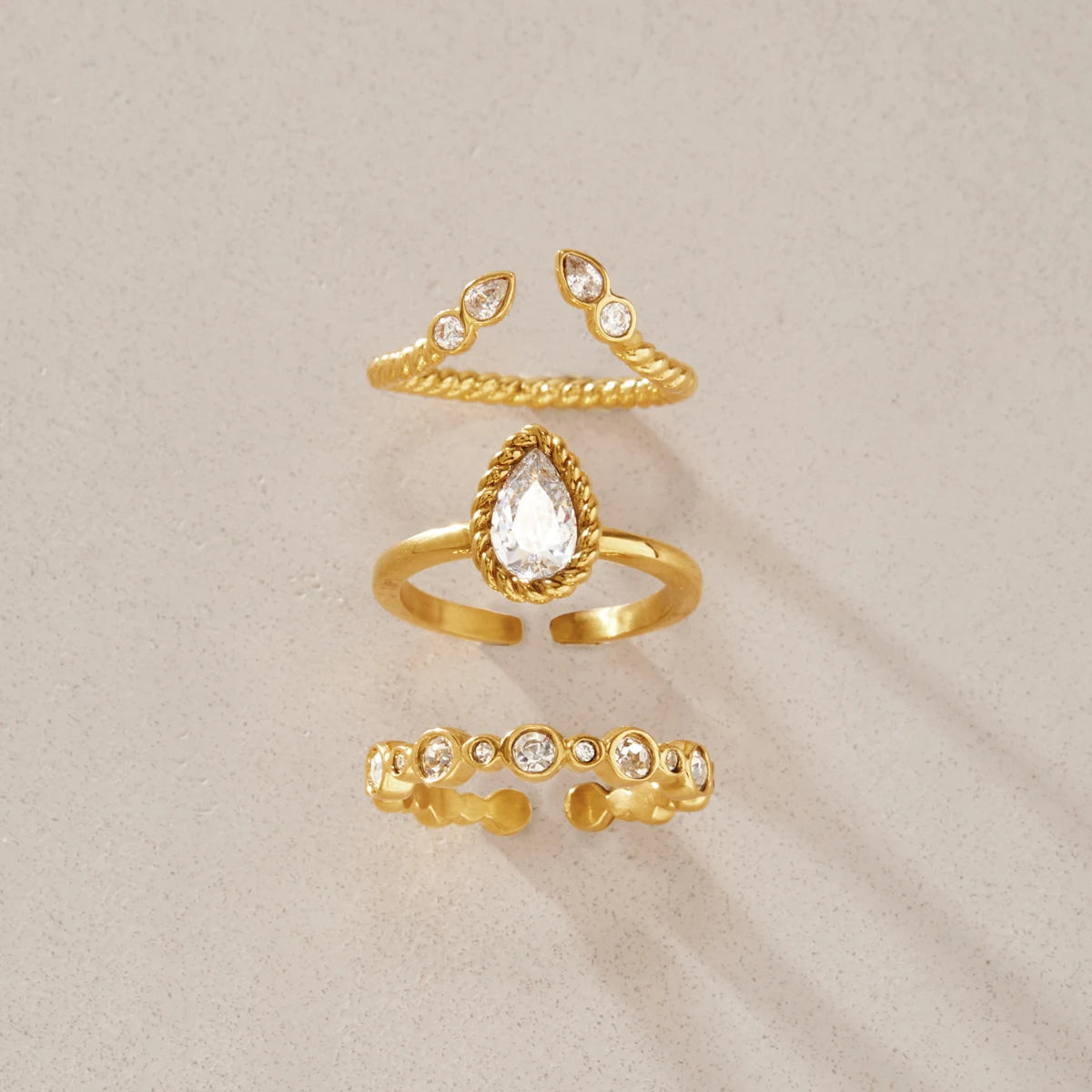 KIKA Delicate Geometric Zircon Stackable Rings For Women Minimalist 18K Gold Plated Stainless Steel 316L