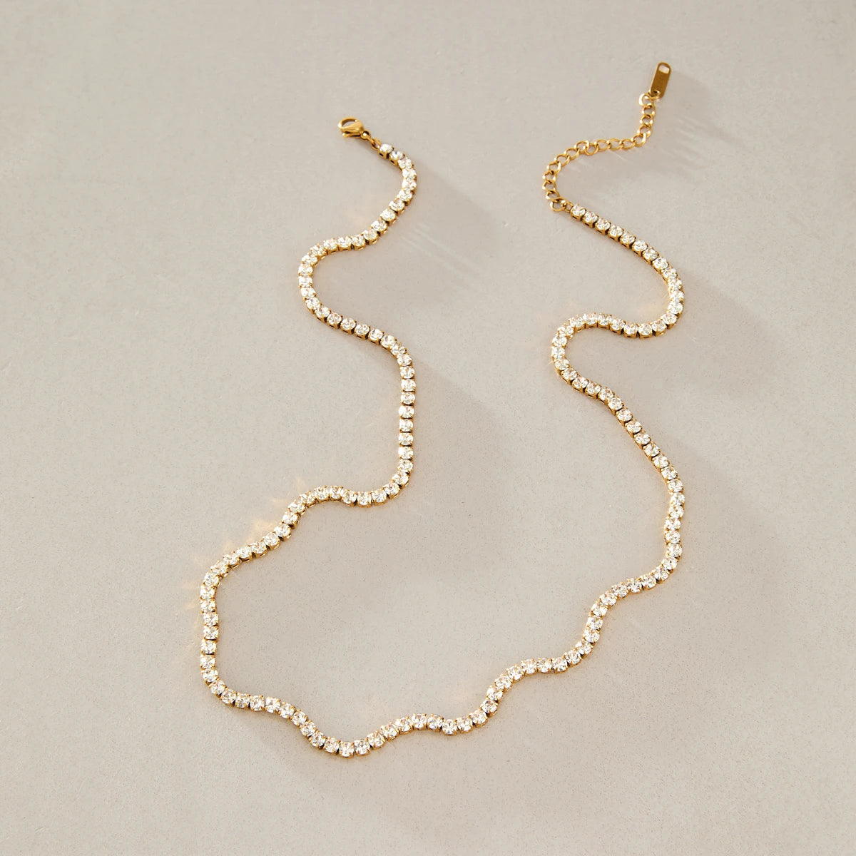 KIKA Classic Crystal Tennis Chain Wave Shape Necklace For Women 18K Gold PVD Plated Stainless Steel Necklace Fashion Jewelry