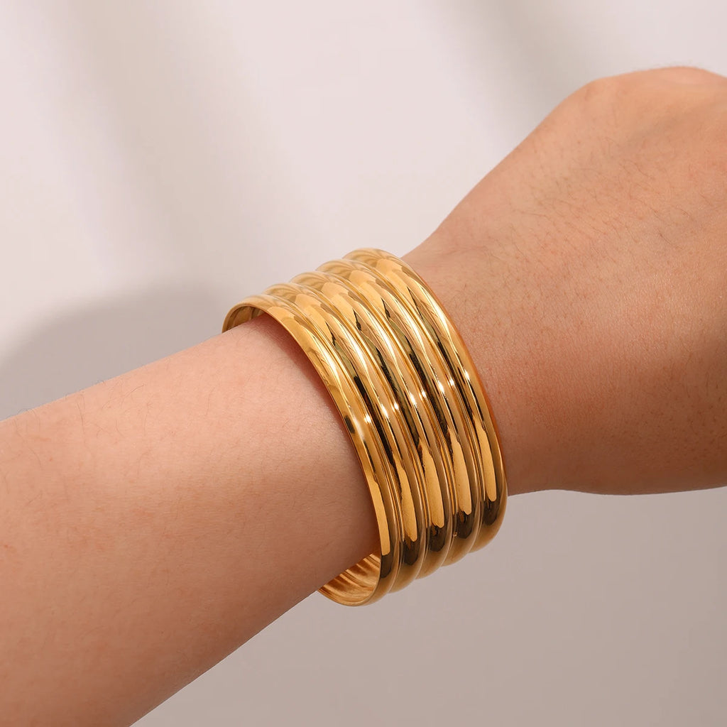 Kika Minimalist Stainless Steel Line Hollow Bracelets