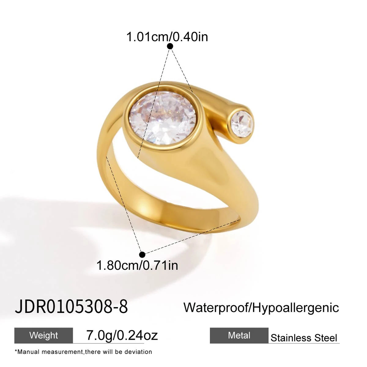 KIKA Delicate Geometric Zircon Rings PVD Plated Stainless Steel Rings 31L